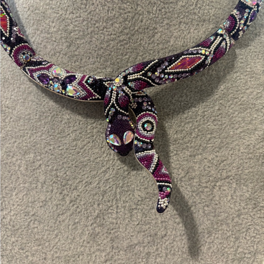 Elegant Purple Mex 950 Silver Snake Necklace with earrings - Picture 3 of 10